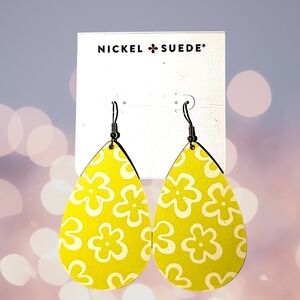 Nickel Suede Yellow Floral Teardrop Earrings